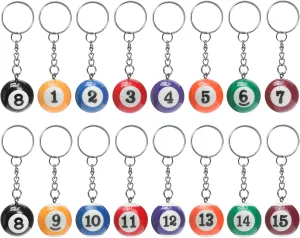 16Pcs Pool Ball Keychain, 0.98" Ball Diameter, Billiard Ball Key Chains, 8 Ball Billiards Keychains, Mini Eightball 8ball Cue Billar Balls Chain, Mixed Assorted Colorful Charm Magic Accessories