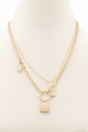 2 Layered Metal Chain Rectangle Pendant Necklace