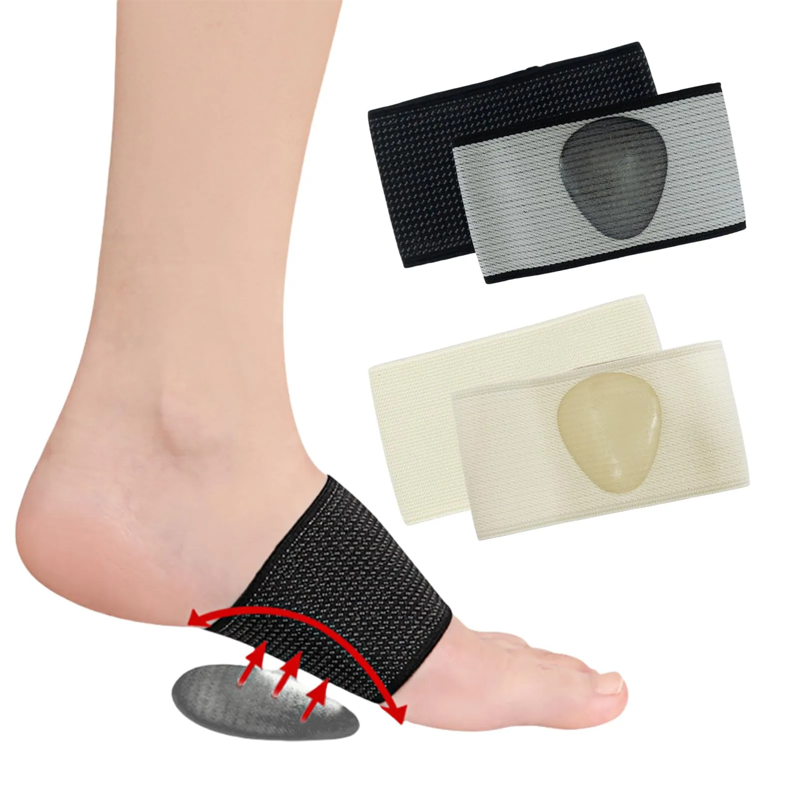 2 pairs of arch support bandages, metatarsal foot bandage, heel spur bandage with gel pads to relieve flat foot pain, plantar fasciitis bandage, arch bandages for comfort and stability (L)