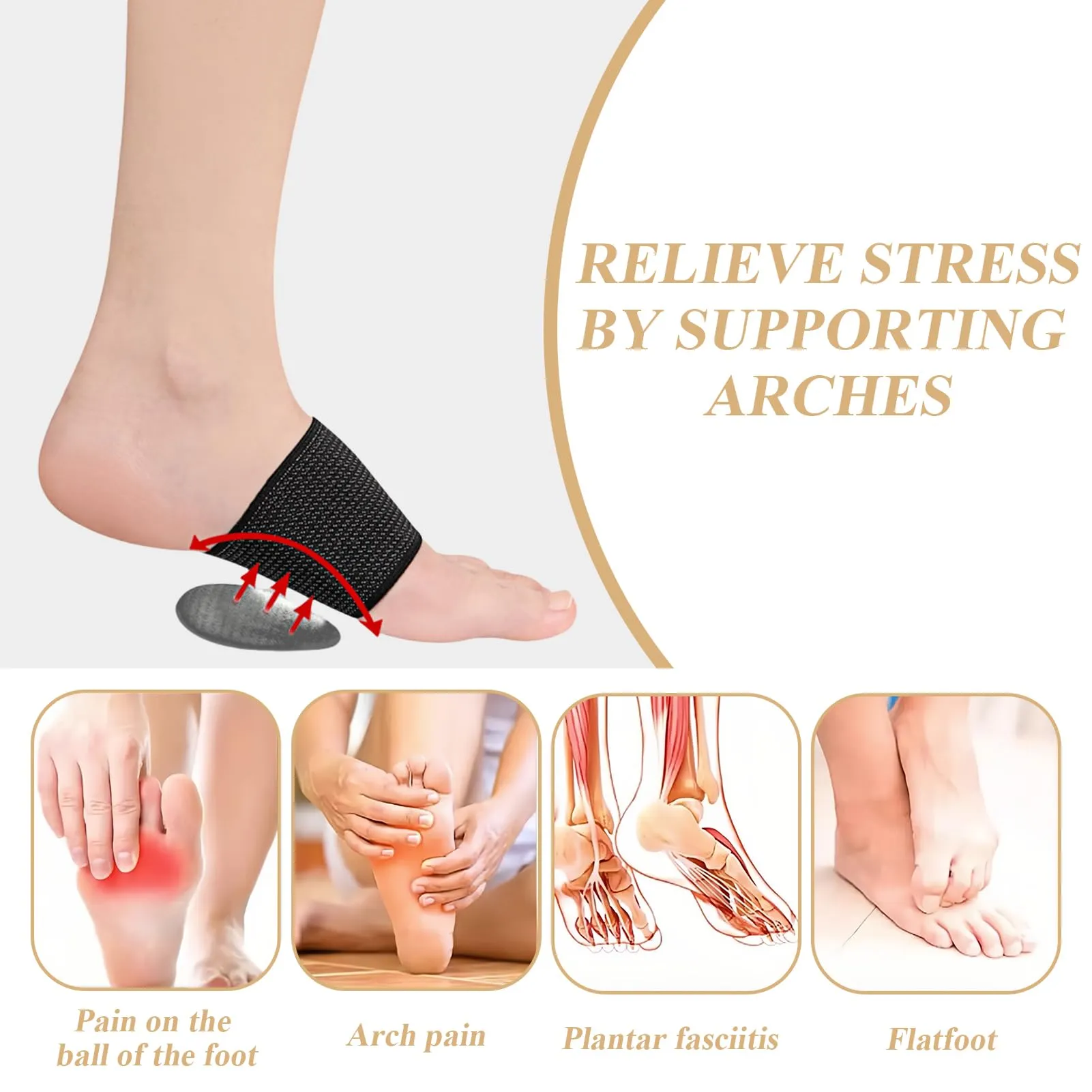 2 pairs of arch support bandages, metatarsal foot bandage, heel spur bandage with gel pads to relieve flat foot pain, plantar fasciitis bandage, arch bandages for comfort and stability (L)