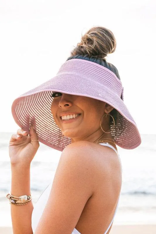 Aili's Corner Foldable Wide Brim Bow Breathable Straw Visor