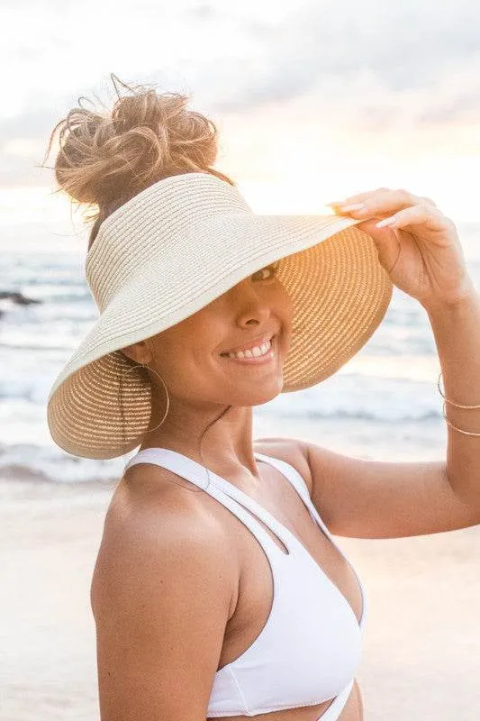Aili's Corner Foldable Wide Brim Bow Breathable Straw Visor