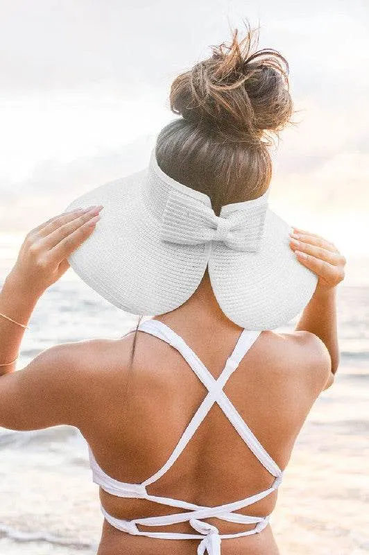 Aili's Corner Foldable Wide Brim Bow Breathable Straw Visor