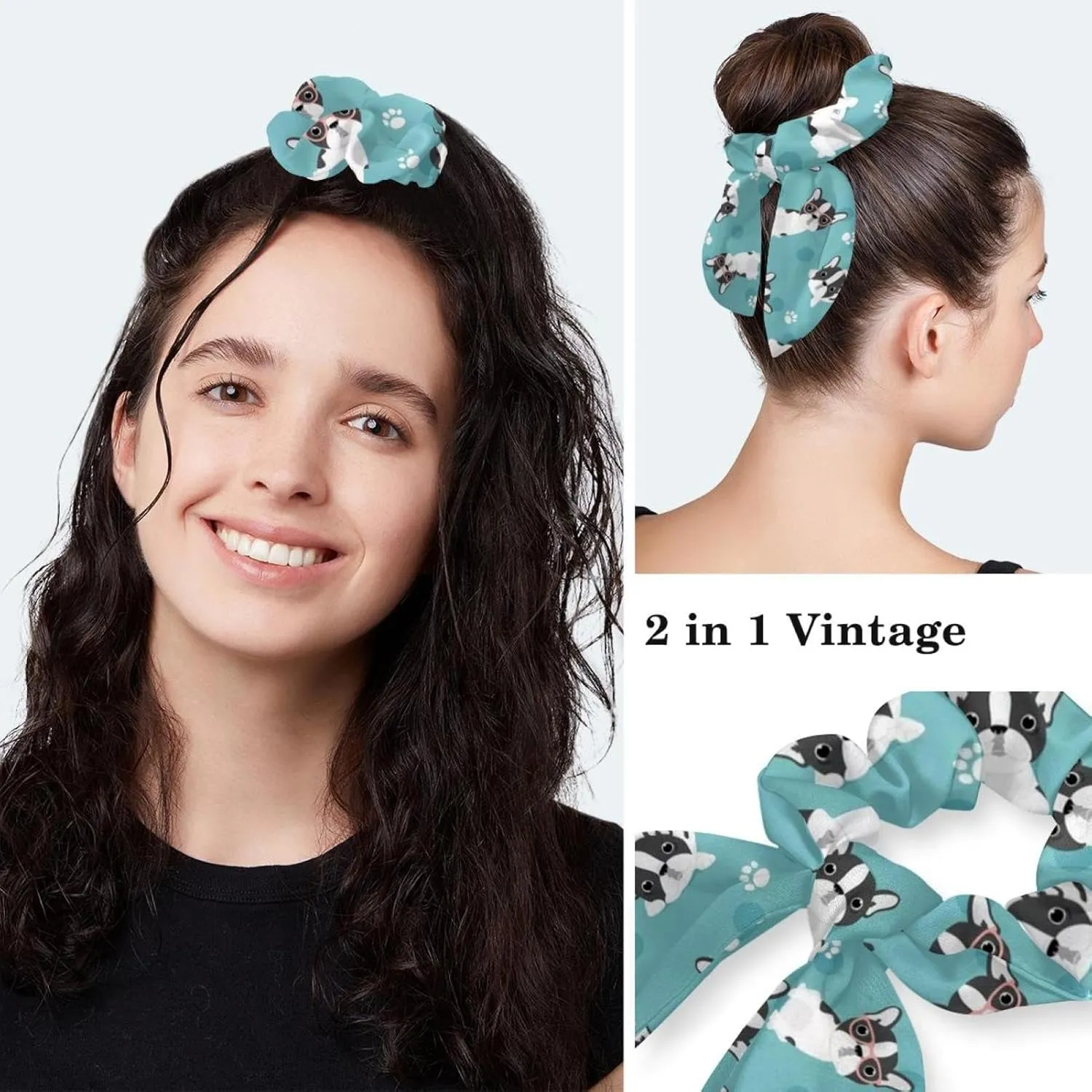 Animals Dogs Working Cap with Buttons, Adjustable Surgical Scrub Cap with Bow Hair Scrunchy