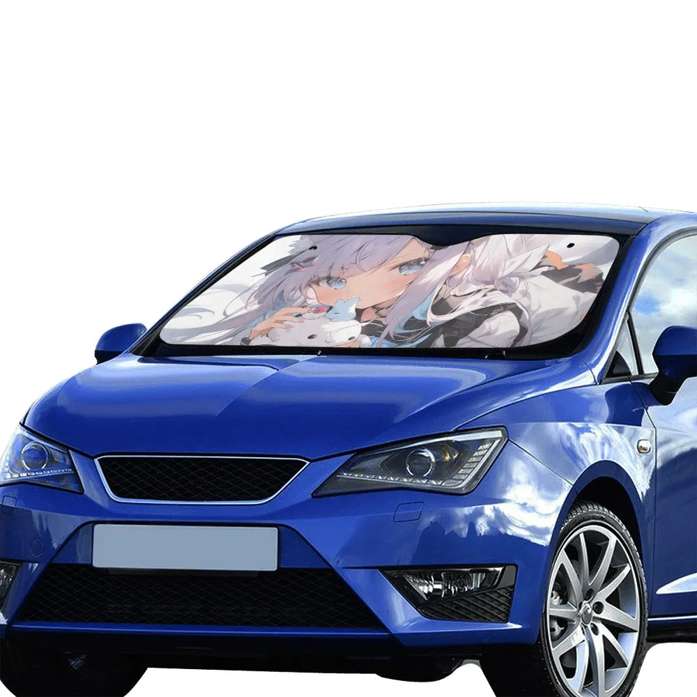 Anime Girl Car Sun Shade, Kawaii Sun Universal Windshield Car Accessories Auto Protector Window Visor Screen Decor Blocker