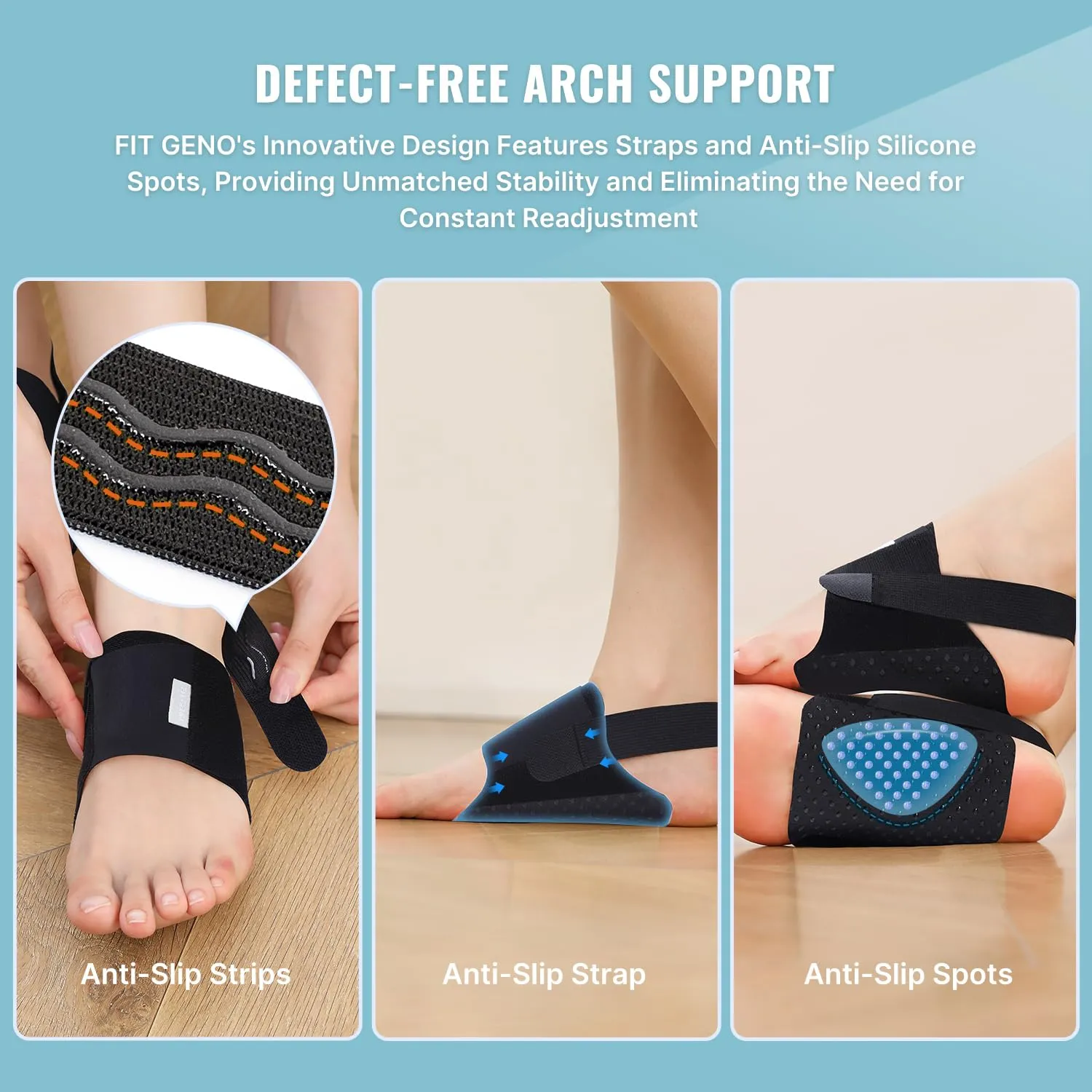 Arch Support Braces for Plantar Fasciitis Relief: Upgraded Non-Slip Wearable Arch Support w/Built-in Orthotics - Adjustable Bands w/Gel Pads for Flat Feet High & Fallen Arch Unisex HSA or FSA Eligible One Size Black
