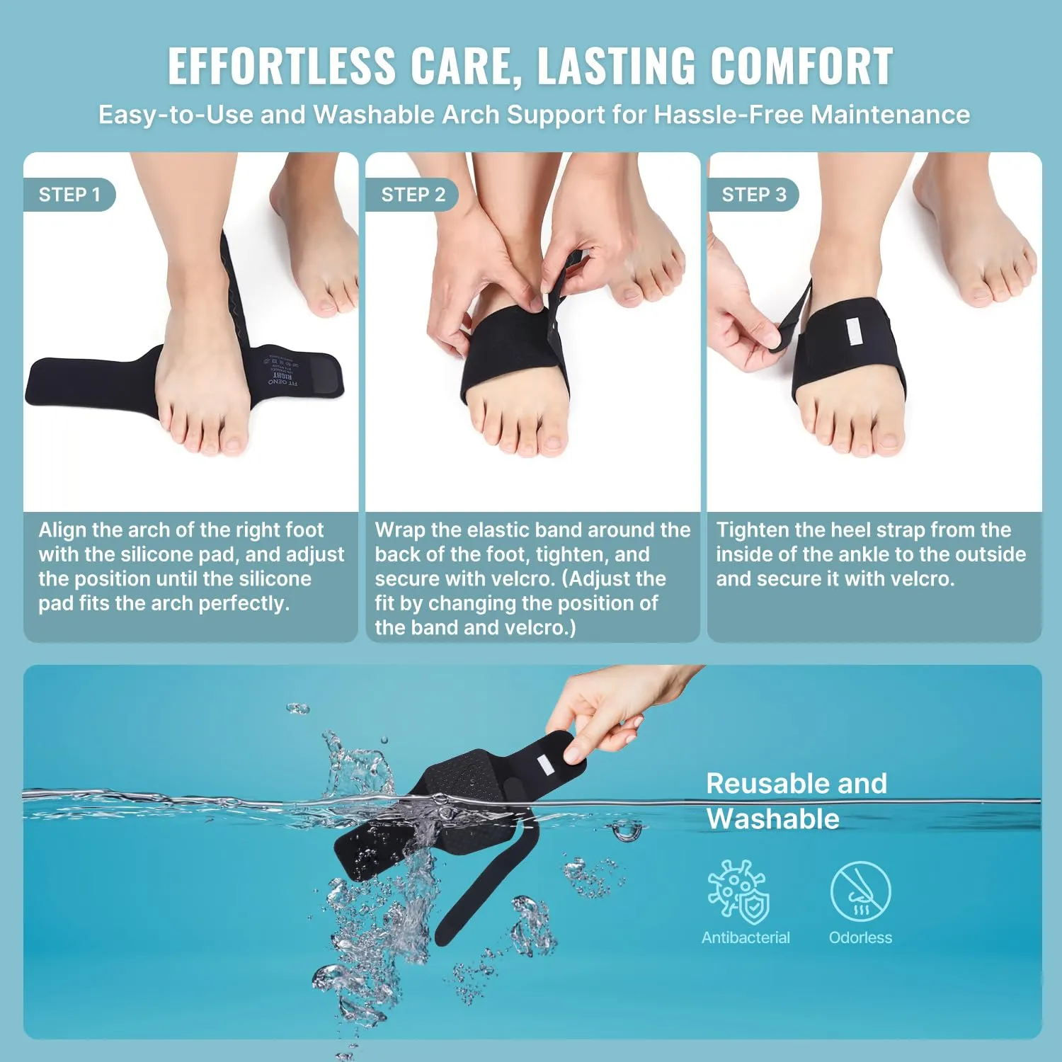 Arch Support Braces for Plantar Fasciitis Relief: Upgraded Non-Slip Wearable Arch Support w/Built-in Orthotics - Adjustable Bands w/Gel Pads for Flat Feet High & Fallen Arch Unisex HSA or FSA Eligible One Size Black