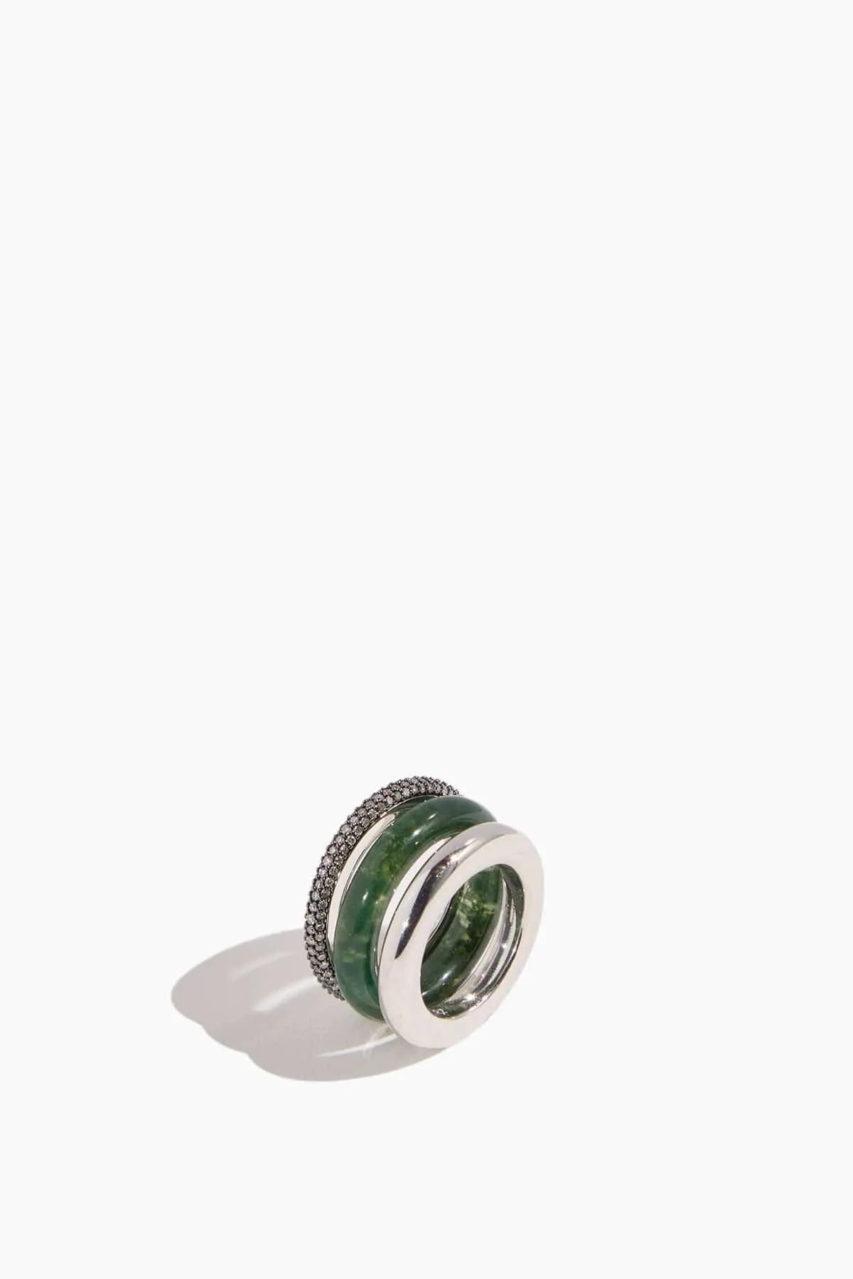 Aurea Ring Stack in Grey Diamond/Moss Agate