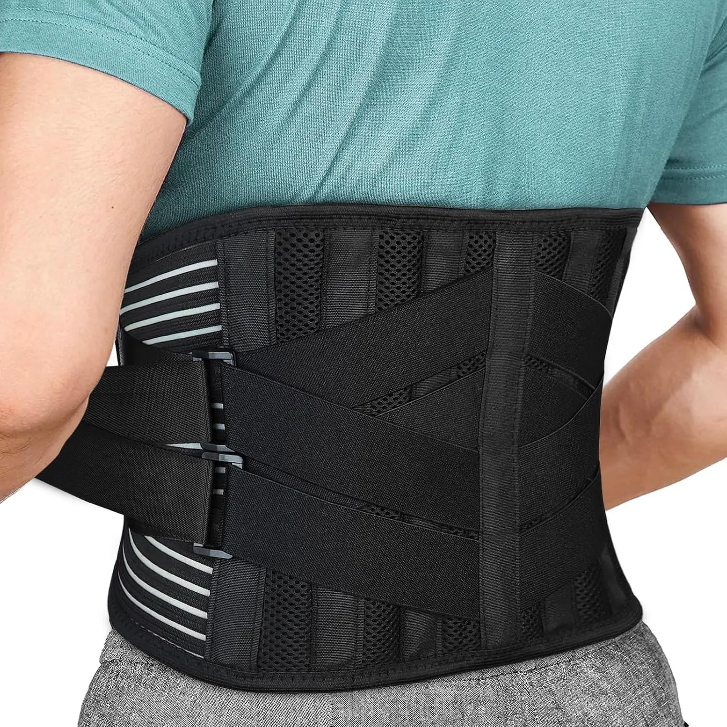 Back Brace for Lower Back Pain Relief, Anti-skid Lumbar Support Belt With Mesh for Women Men, Adjustable Lumbar Support Brace for Sciatica, Scoliosis, Body Shape Waist Trainer for Heavy Lifting, Gym, Workouts (Black,XXL)