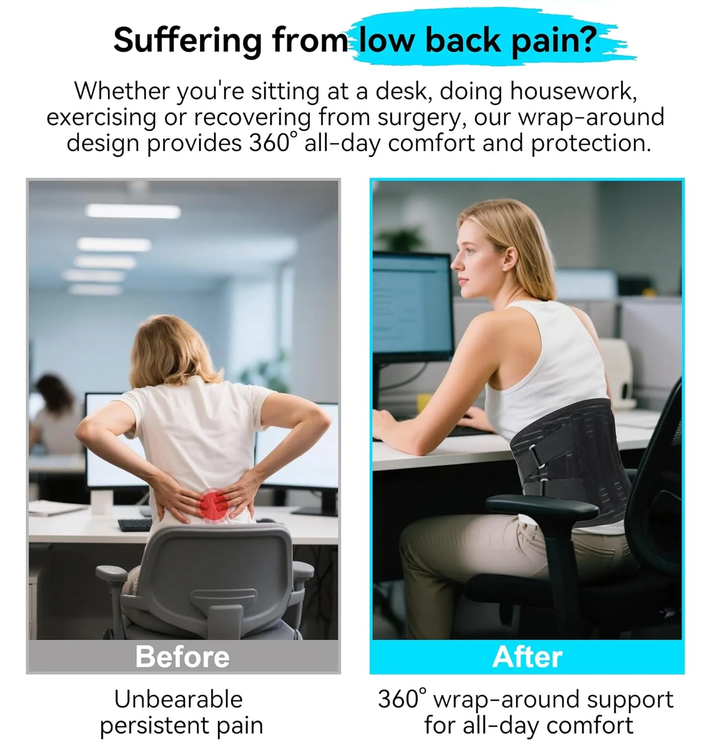 Back Brace for Lower Back Pain Women Men, Back Belt Support with 5 Stays, Breathable Lumbar Support with 3D Removable Pad, for Work, Lifting, Herniated Disc, Sciatica, Scoliosis (Small)