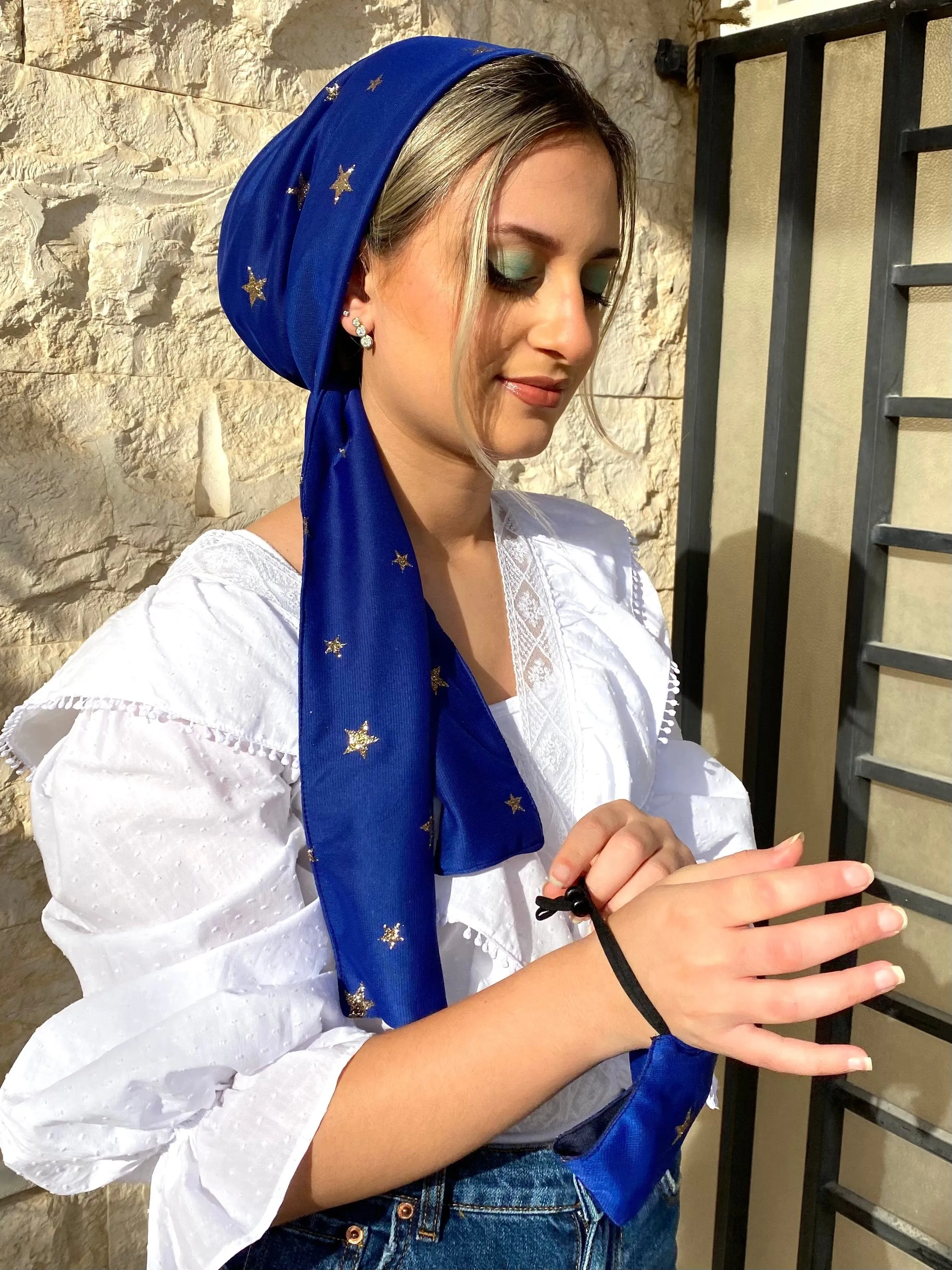 Beanie Wrap Shimmery - Ocean Chiffon with (Designer Mask Included)