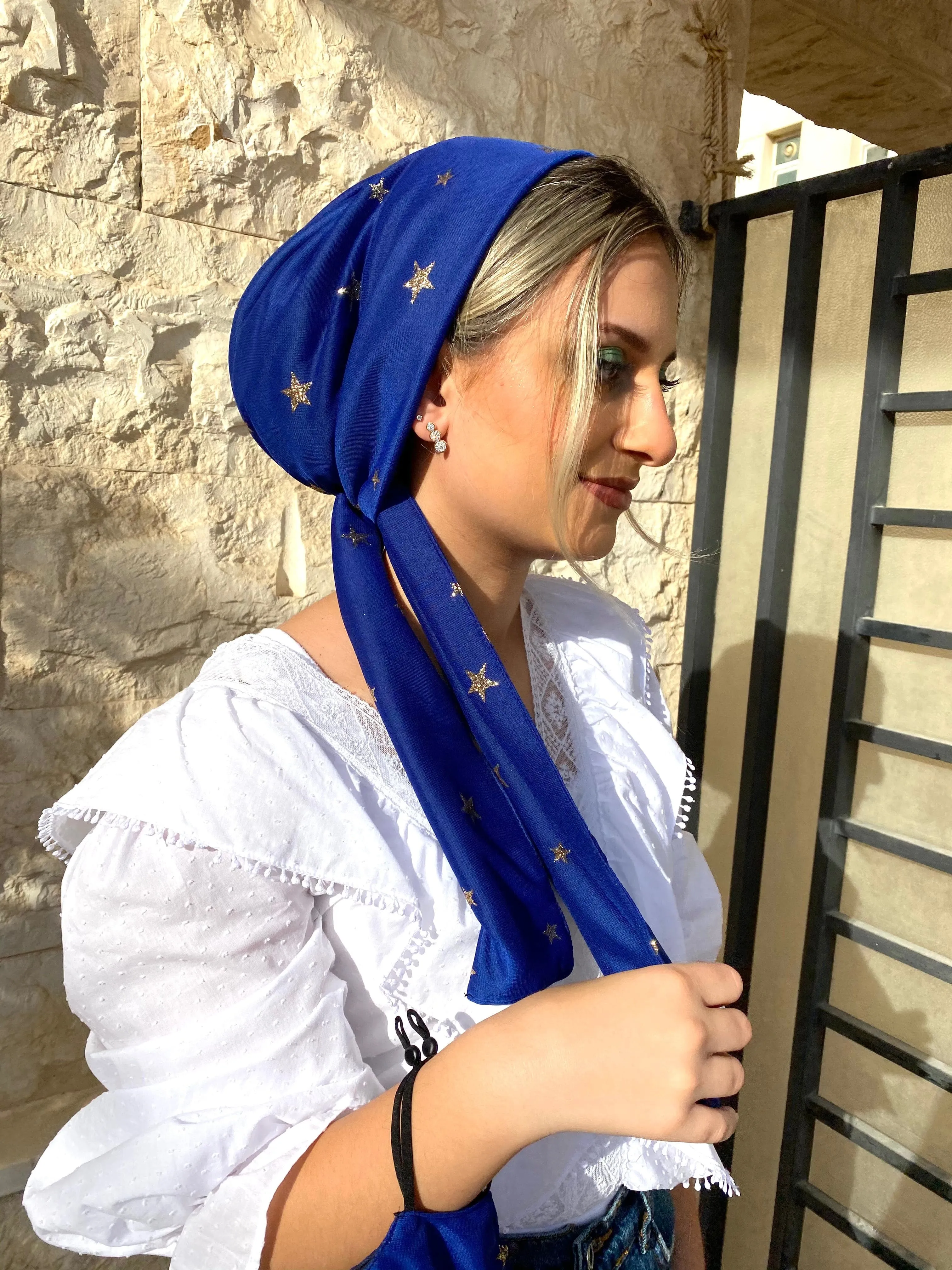 Beanie Wrap Shimmery - Ocean Chiffon with (Designer Mask Included)
