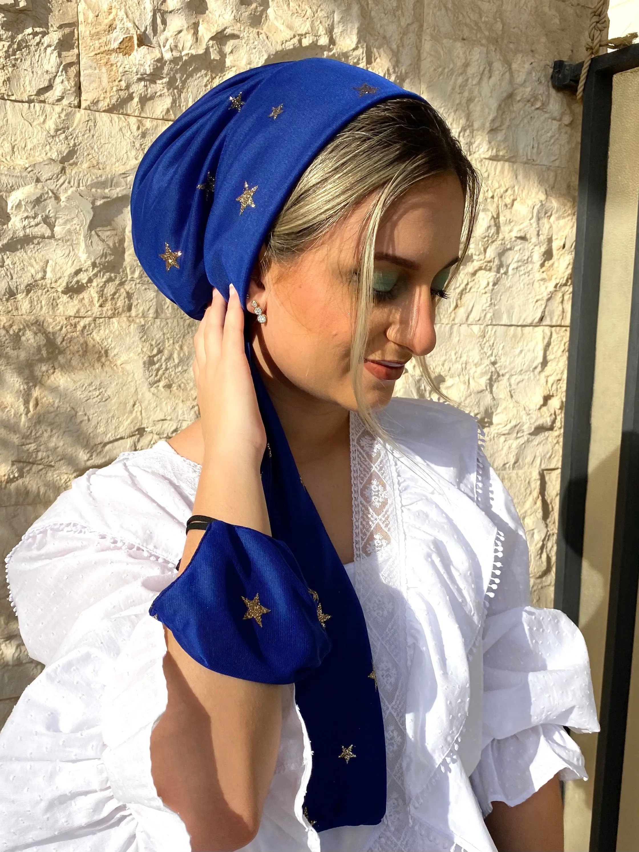 Beanie Wrap Shimmery - Ocean Chiffon with (Designer Mask Included)