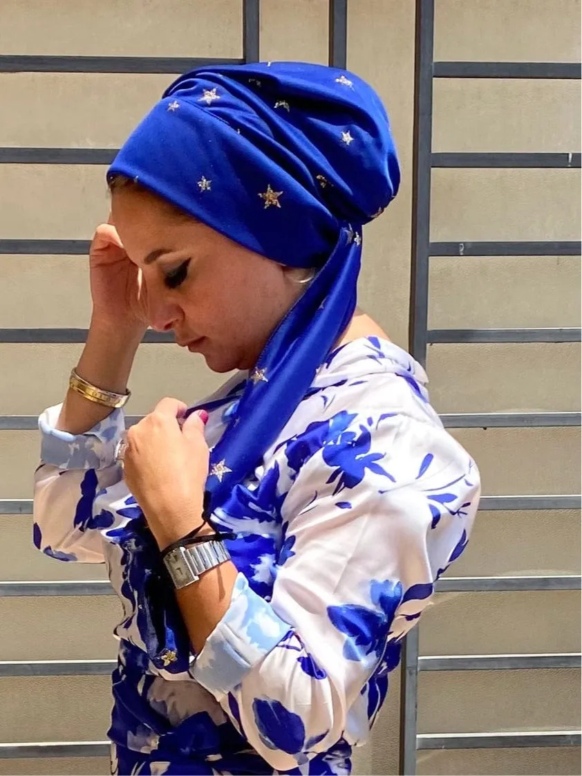 Beanie Wrap Shimmery - Ocean Chiffon with (Designer Mask Included)
