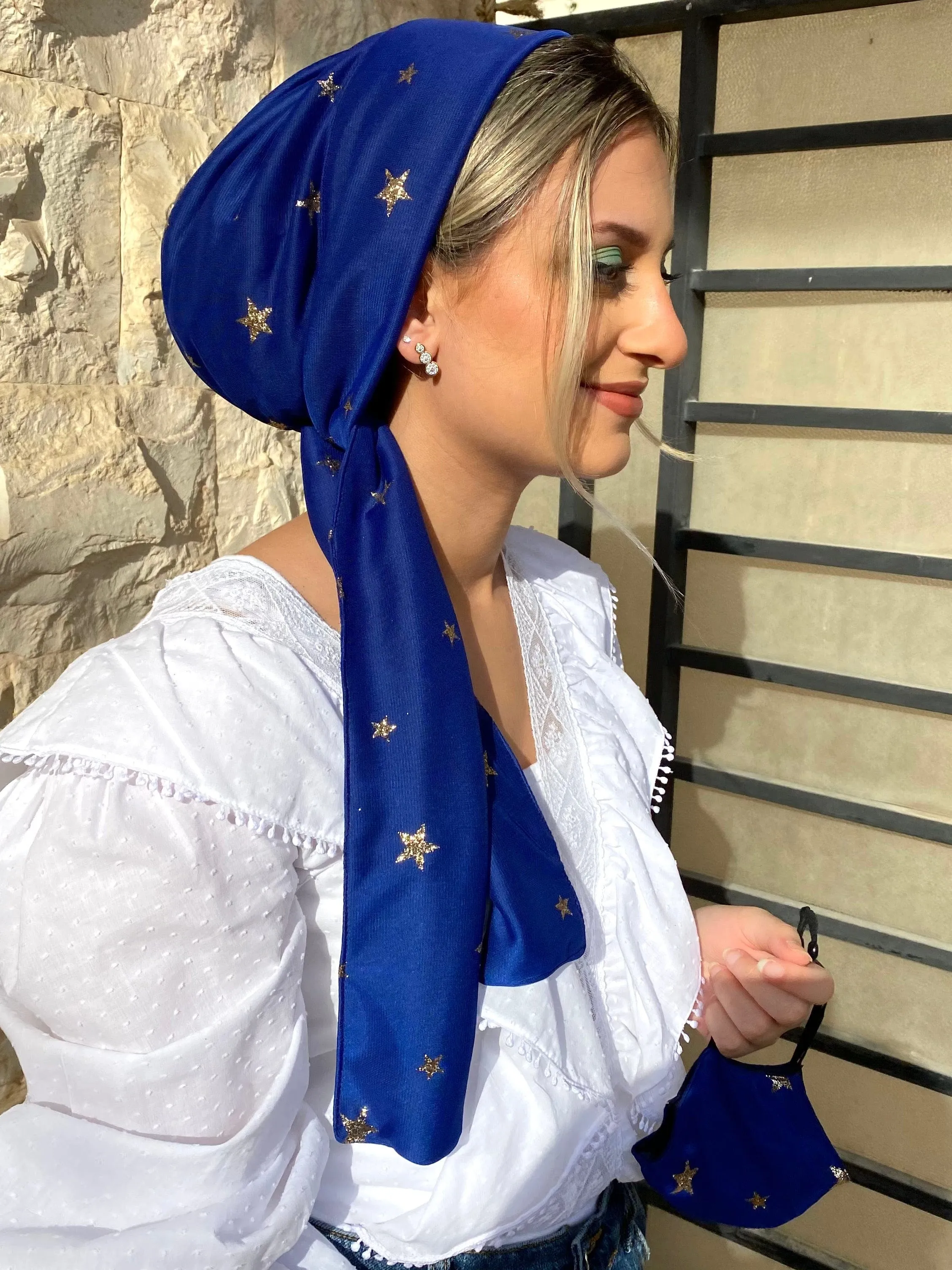 Beanie Wrap Shimmery - Ocean Chiffon with (Designer Mask Included)