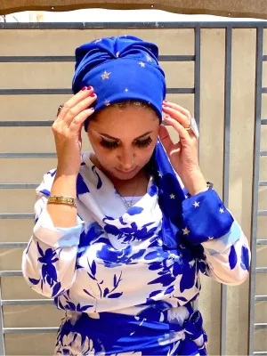 Beanie Wrap Shimmery - Ocean Chiffon with (Designer Mask Included)