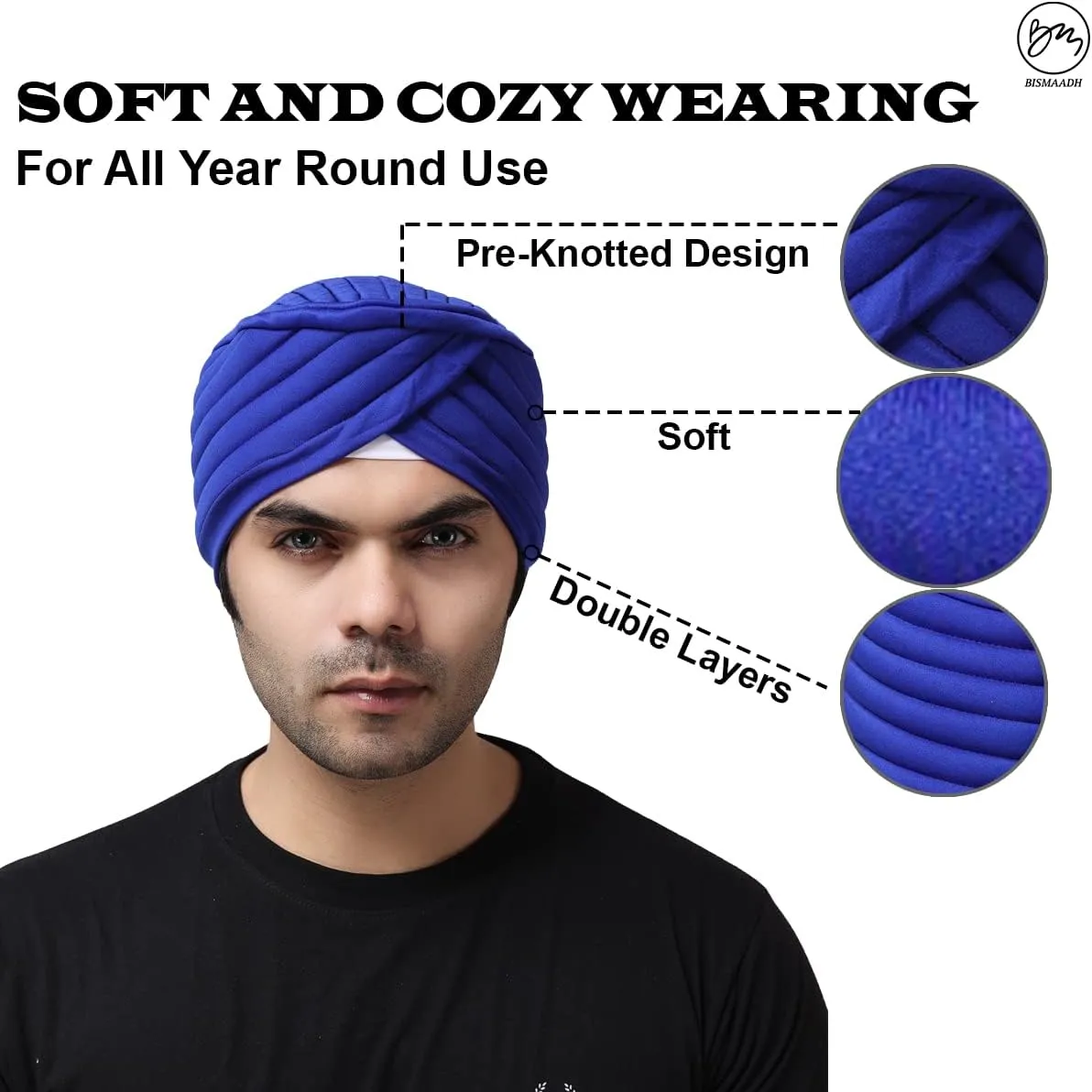 BISMAADH Sikh Tradition Readymade Turban, Dastar, Pagri, Beanie Head Cover for Men