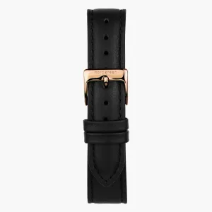 Black Leather Watch Strap - Rose Gold - 36mm