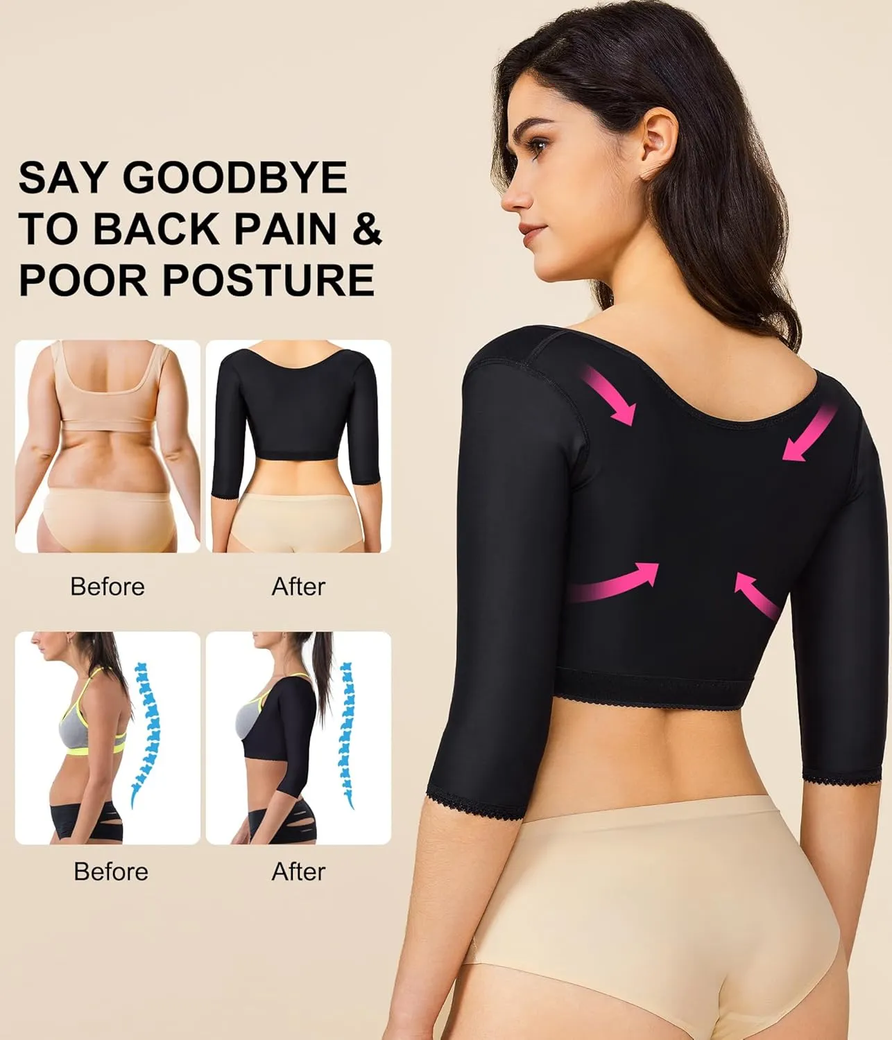 BRABIC Upper Arm Shaper Post Surgical Slimmer Compression Sleeves Posture Corrector Tops Shapewear for Women