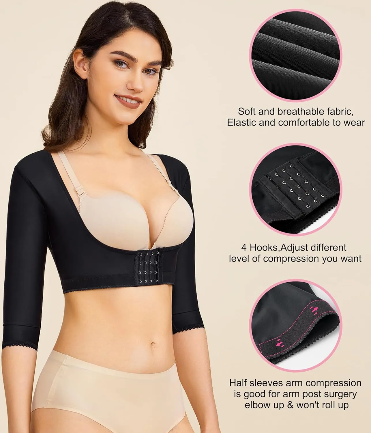 BRABIC Upper Arm Shaper Post Surgical Slimmer Compression Sleeves Posture Corrector Tops Shapewear for Women