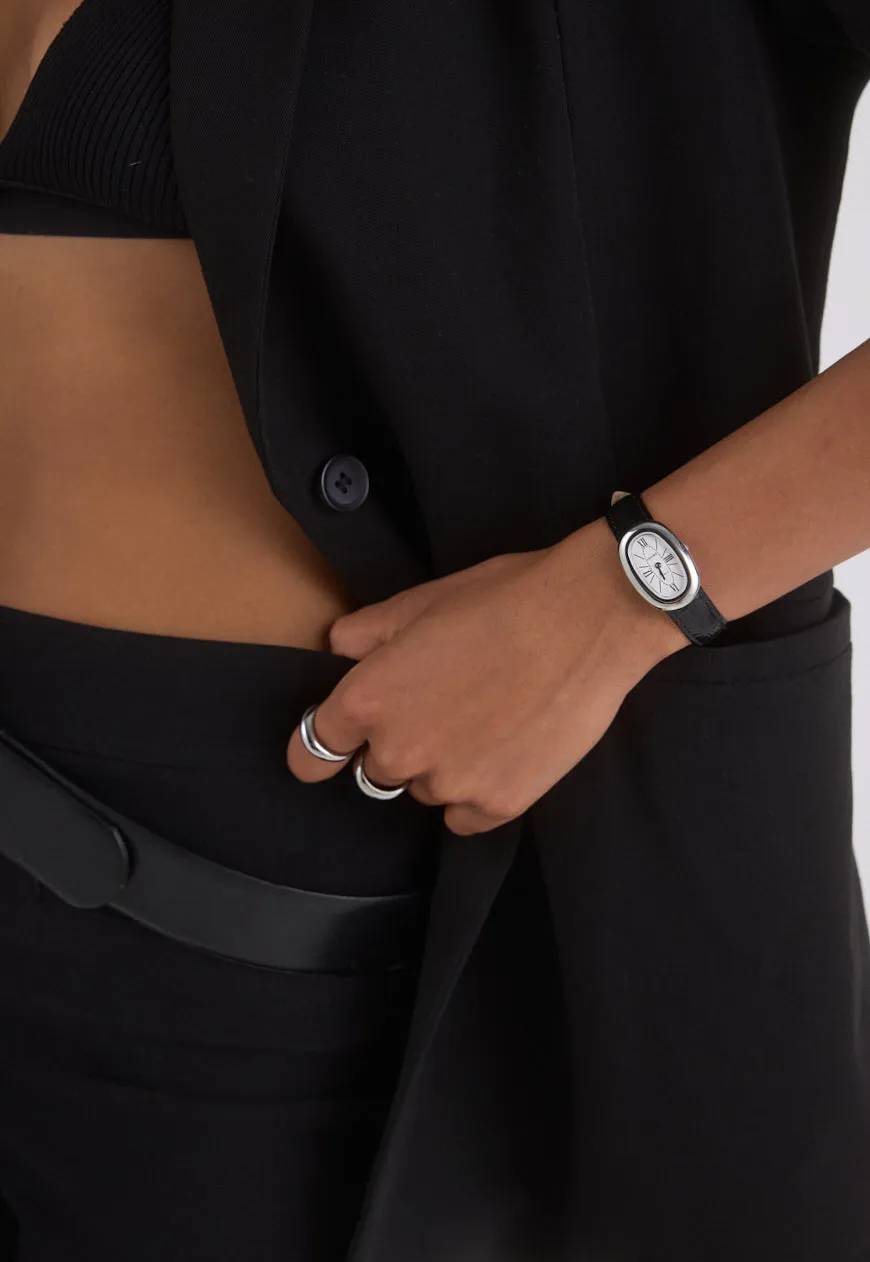 Bridgette Watch | Silver | Black Croc