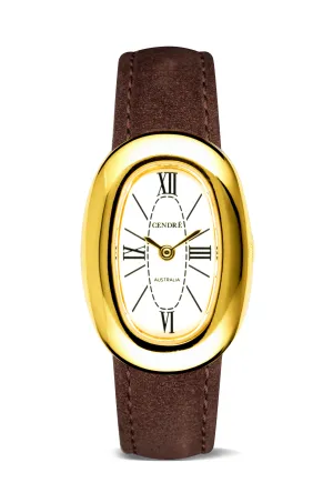 Bridgette Watch | White | Chocolate Suede