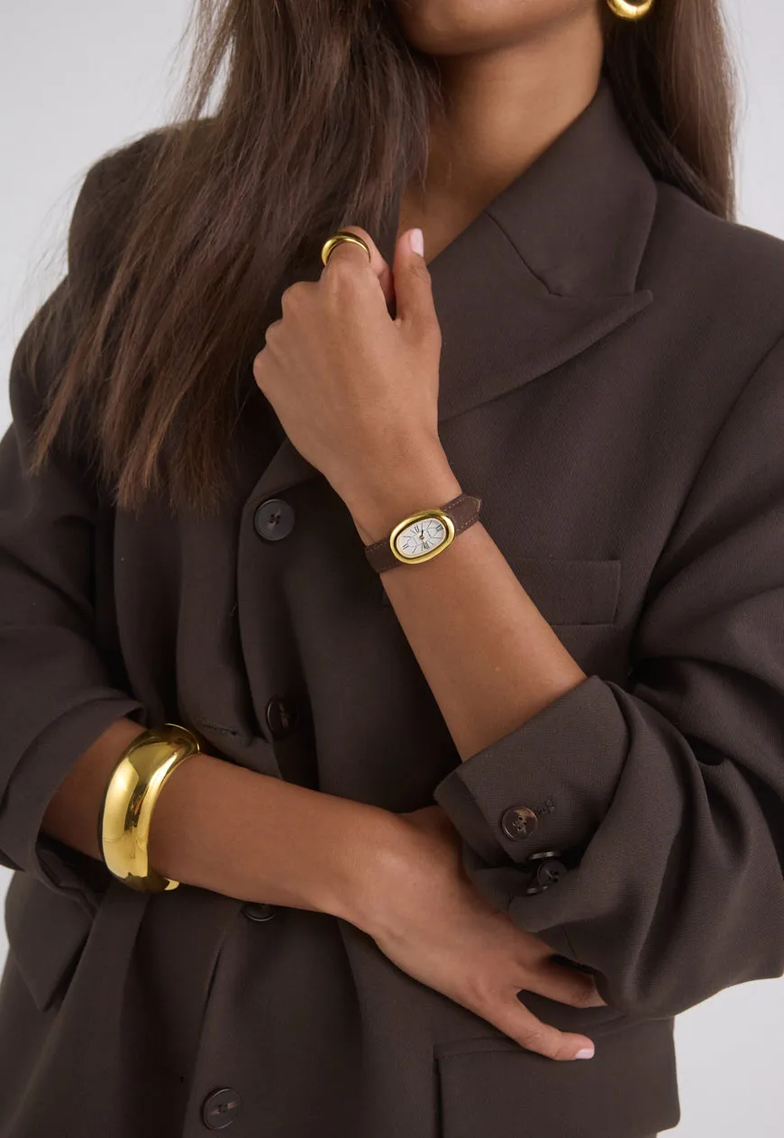 Bridgette Watch | White | Chocolate Suede