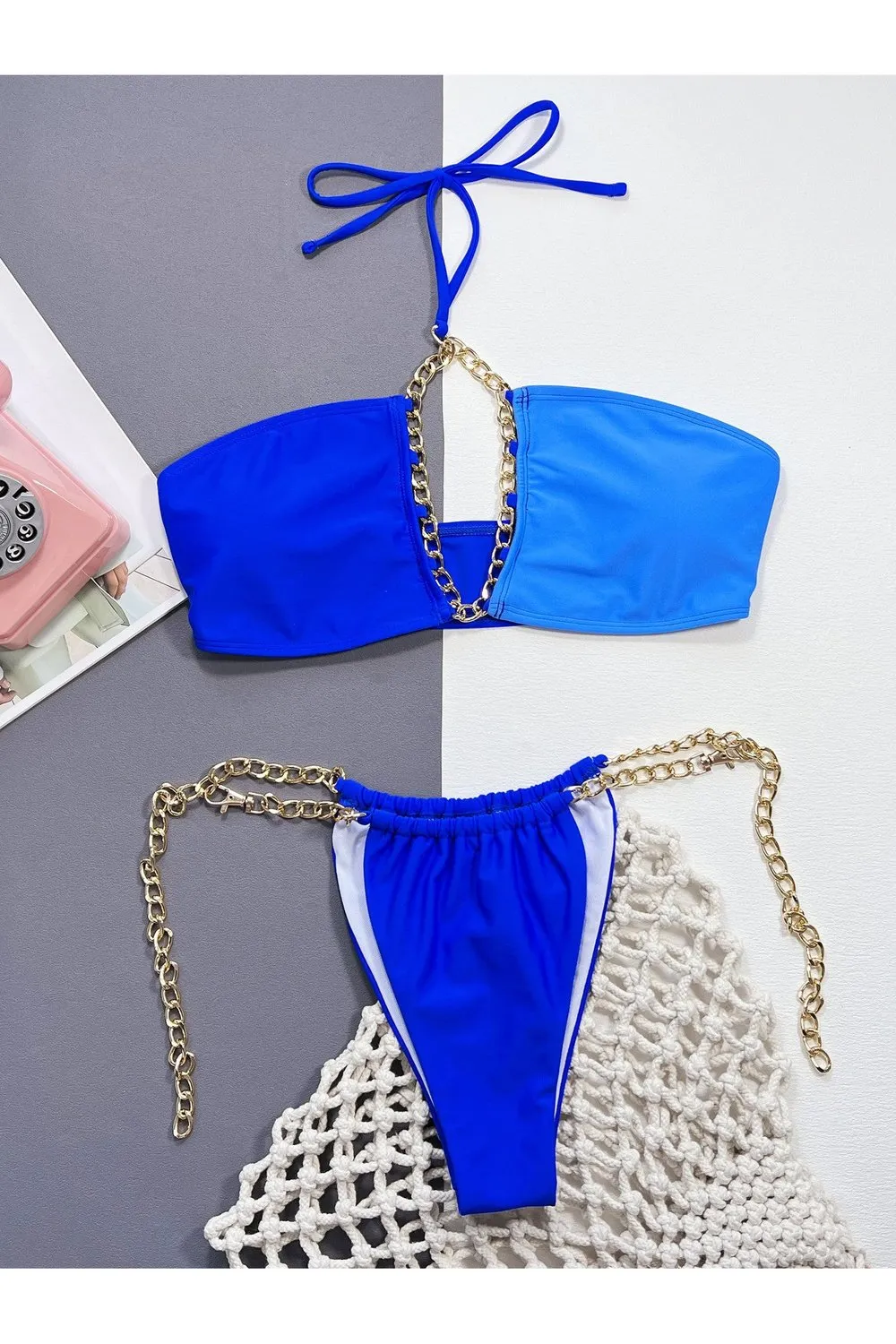Chain Detail Halter Neck Bikini Set