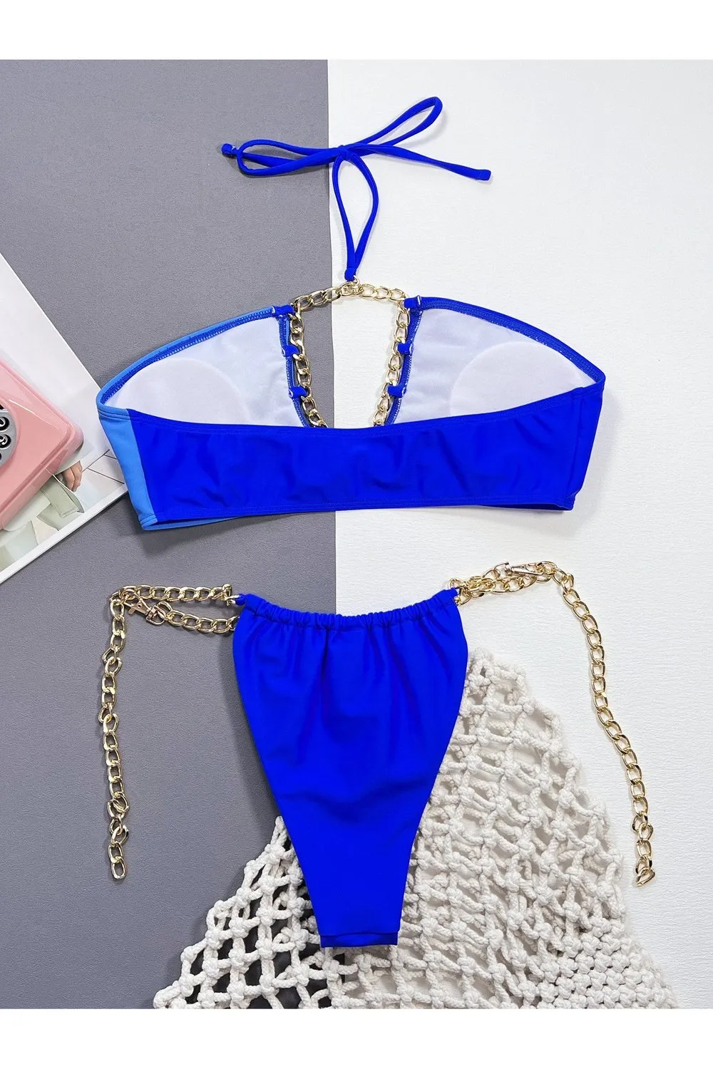 Chain Detail Halter Neck Bikini Set