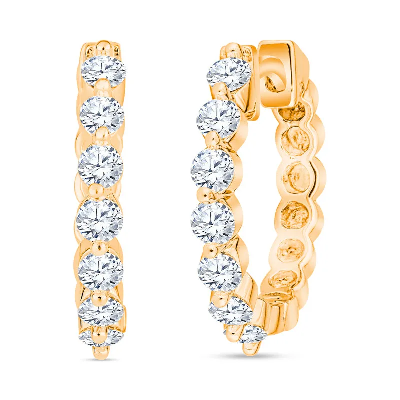 Classic Ruby and Diamond Hoop Earrings Mid-Size