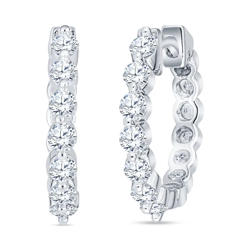 Classic Ruby and Diamond Hoop Earrings Mid-Size