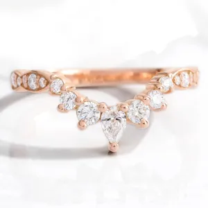Crescent 7 Diamond Wedding Ring in Curved U Shaped Scalloped Band
