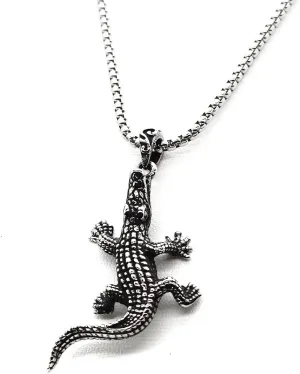 Crocodile Pendant, Alligator Necklace for Men, Gothic Crocodile Necklace Crocodile Jewelry, Hip Hop Crocodile Charm Necklace Stainless Steel Punk Crocodile Animal Pendant Necklace for mens