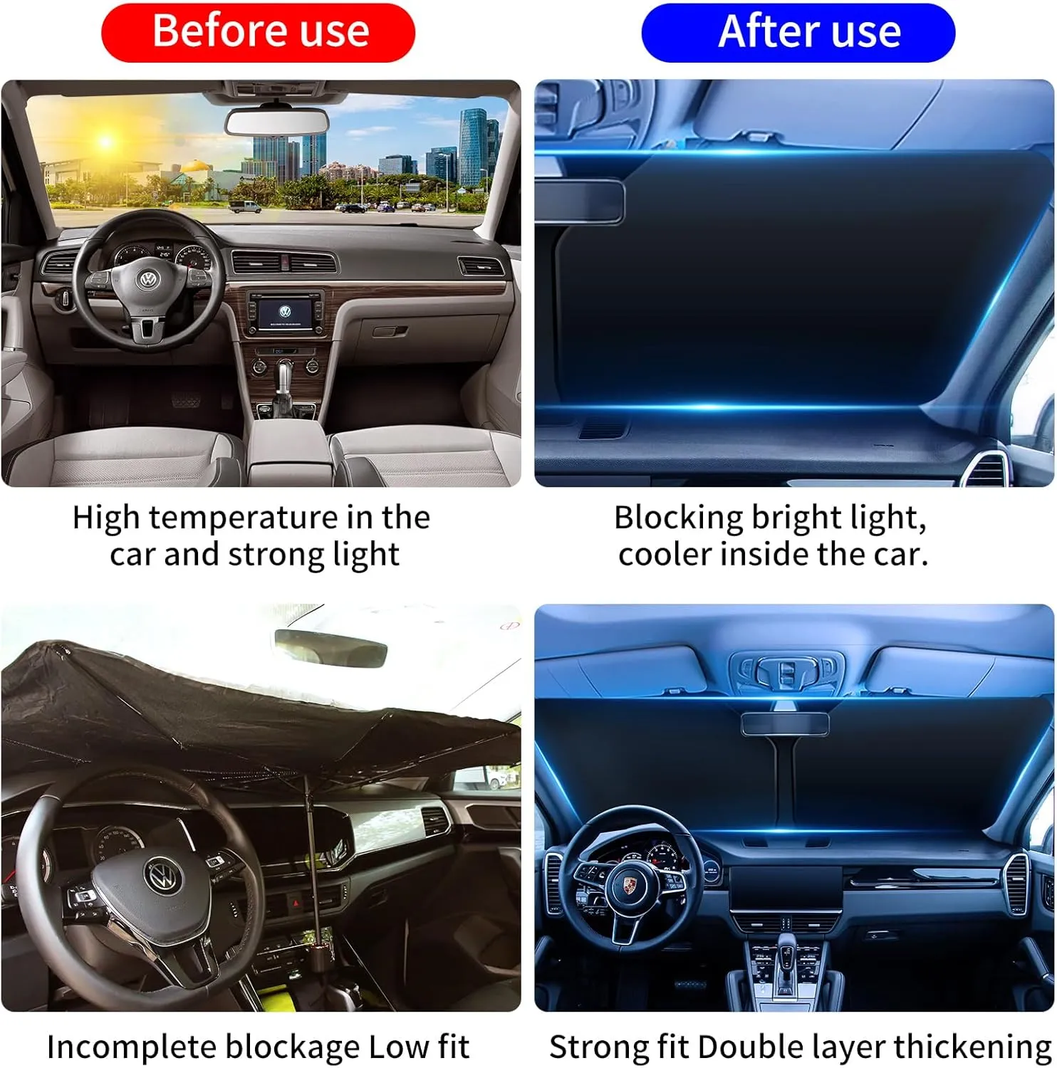 Double Thickened Vehicle Windshield Shade, Sun UV Blocker Cover for Front Window, Baby Sunshade Heat Reflector in Car, Car Shield Accessories Interior for Women, Essentials Sun Visor Extender