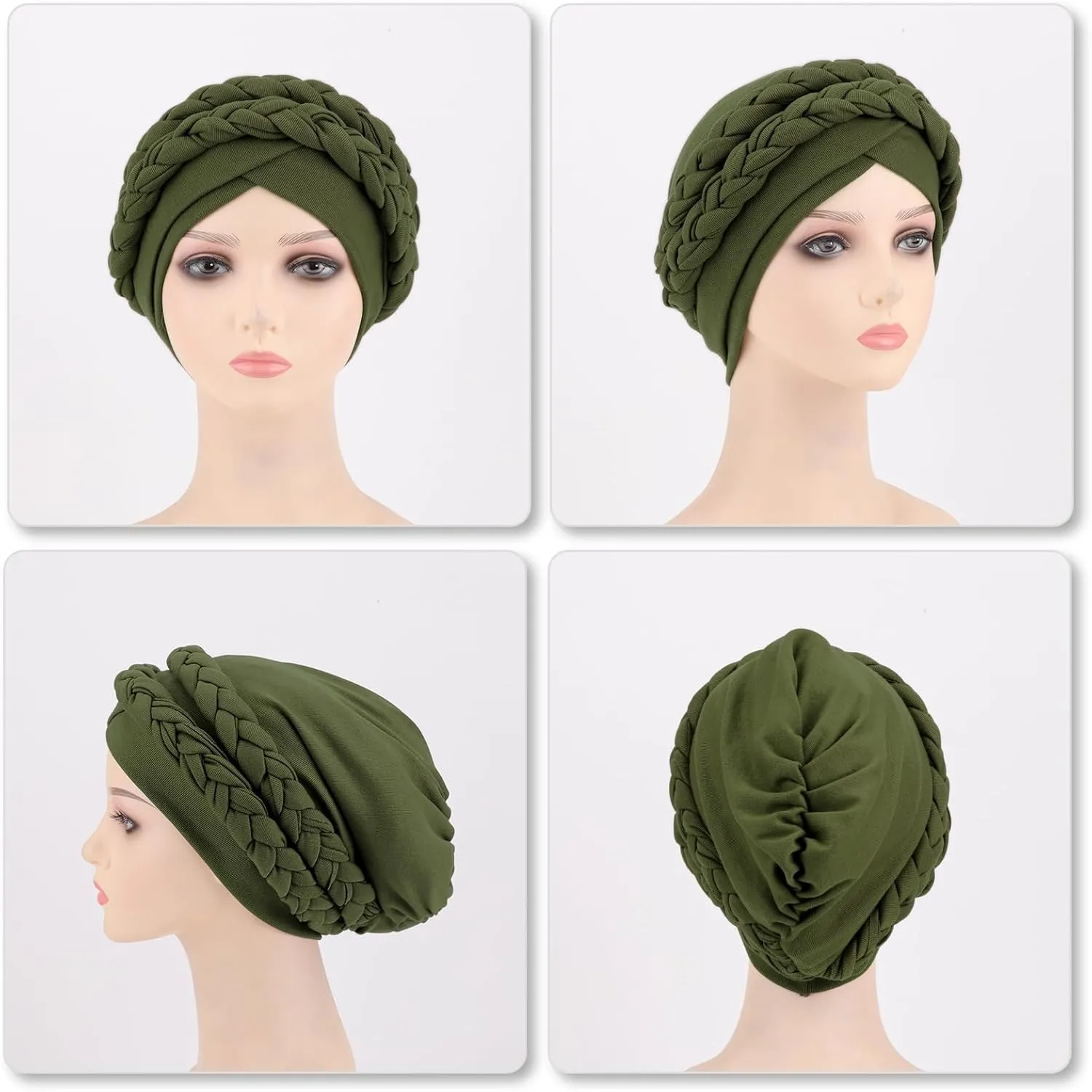 DRESHOW African Women Turban Caps Cotton Beanie Twist Headscarf Pre-Tied Double Twisted Braids Wrap Hat Chemo Cancer Cap
