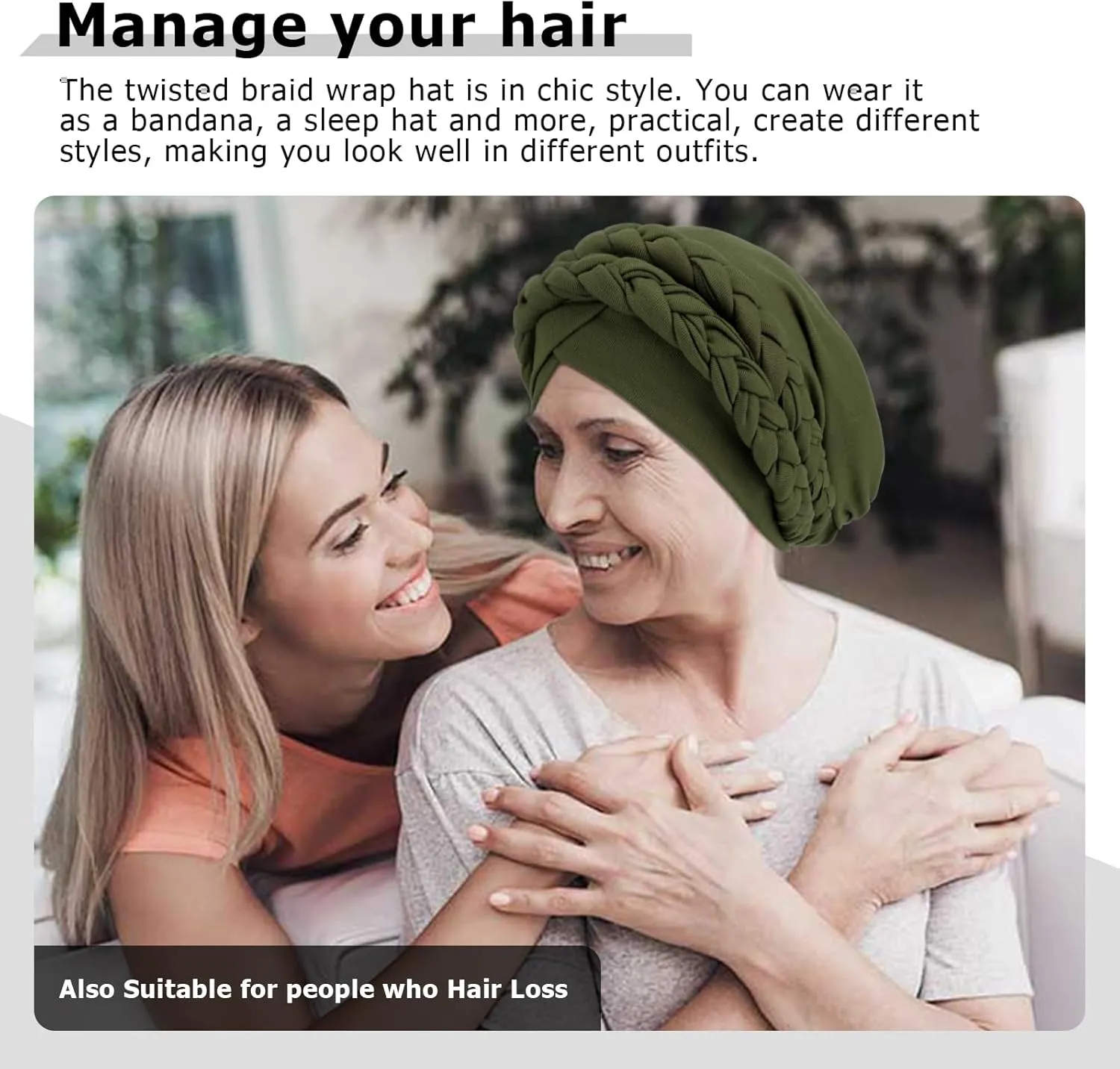 DRESHOW African Women Turban Caps Cotton Beanie Twist Headscarf Pre-Tied Double Twisted Braids Wrap Hat Chemo Cancer Cap
