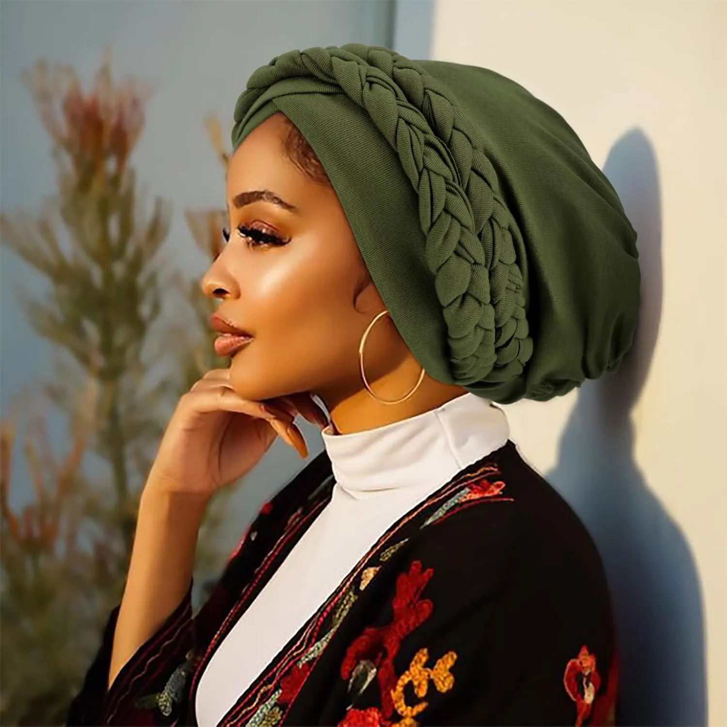 DRESHOW African Women Turban Caps Cotton Beanie Twist Headscarf Pre-Tied Double Twisted Braids Wrap Hat Chemo Cancer Cap