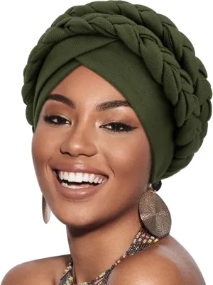 DRESHOW African Women Turban Caps Cotton Beanie Twist Headscarf Pre-Tied Double Twisted Braids Wrap Hat Chemo Cancer Cap