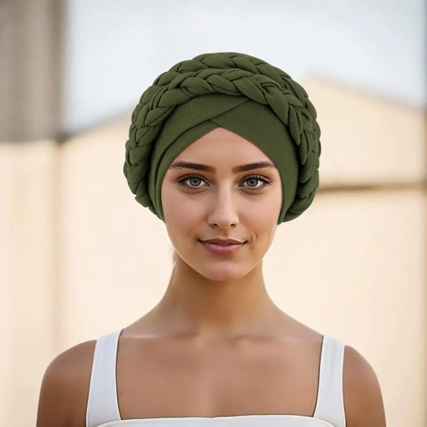 DRESHOW African Women Turban Caps Cotton Beanie Twist Headscarf Pre-Tied Double Twisted Braids Wrap Hat Chemo Cancer Cap