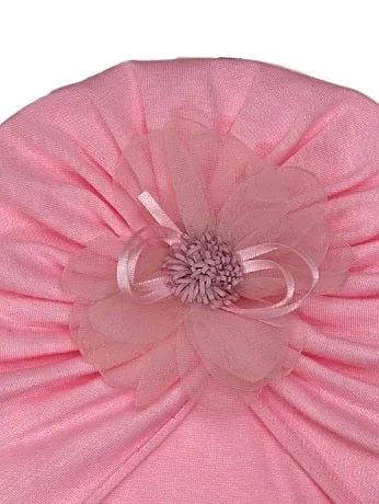Enchanting Petal-Pink Delicate Floral Adorned Cotton Turban for Girls