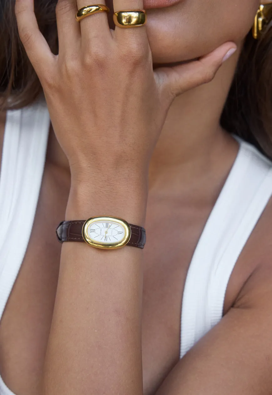Espresso Croc Leather Watch Band | Gold