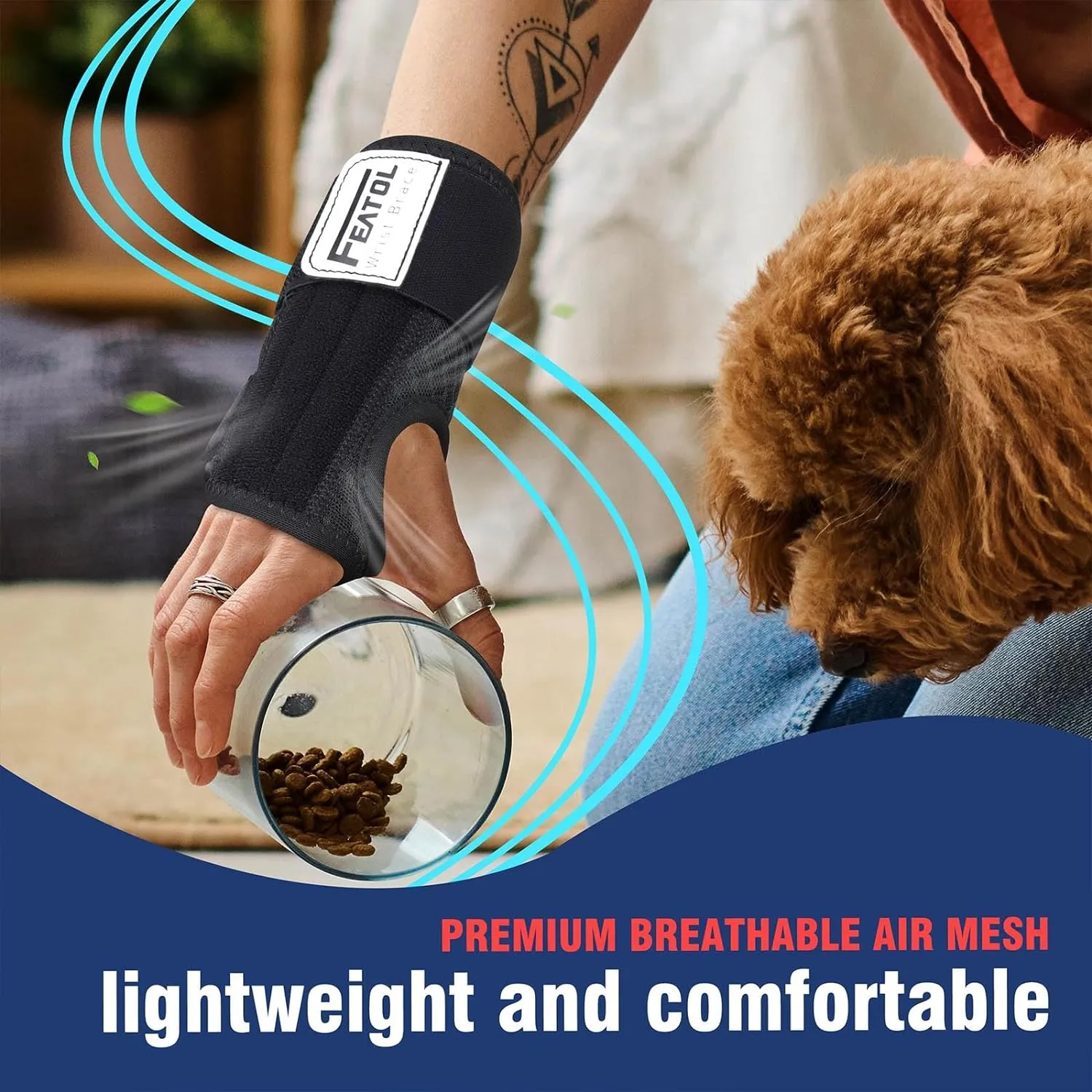 FEATOL 2 Pack Carpal Tunnel Wrist Brace For Work With Wrist Splint, 6.5'' Wrist Brace Night Support For Women Men, Pain Relief For Tendonitis, Arthritis, Pregnancy, Typing, Right and Left Hand, Medium