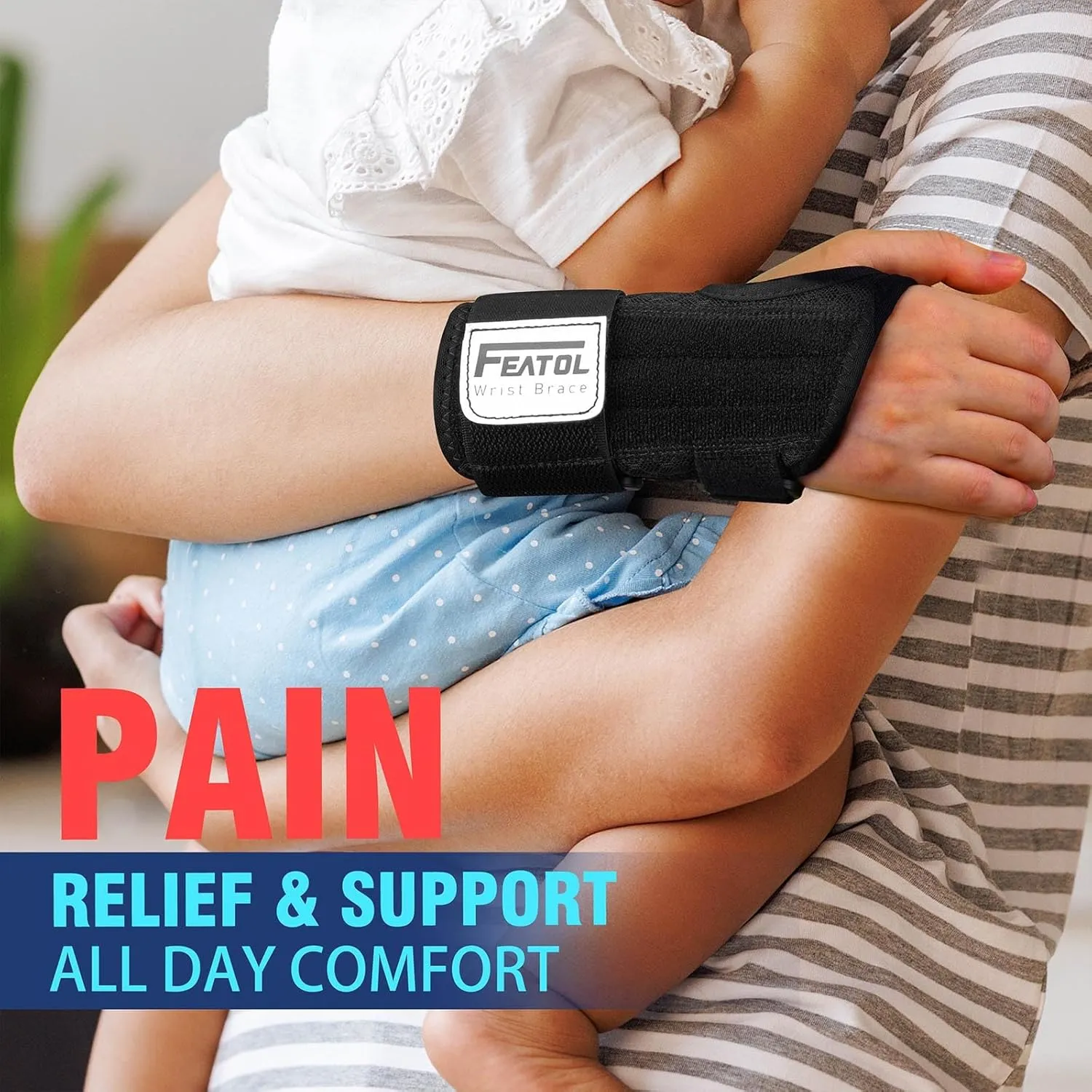 FEATOL 2 Pack Carpal Tunnel Wrist Brace For Work With Wrist Splint, 6.5'' Wrist Brace Night Support For Women Men, Pain Relief For Tendonitis, Arthritis, Pregnancy, Typing, Right and Left Hand, Medium