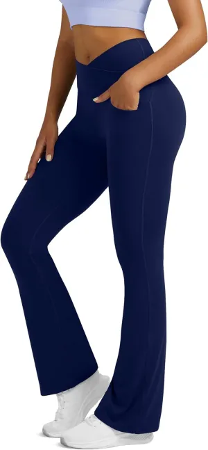 Flare Leggings for Women Yoga Pants with Pockets High Waisted Crossover Flare Leggings Bootcut Casual Yoga Pants