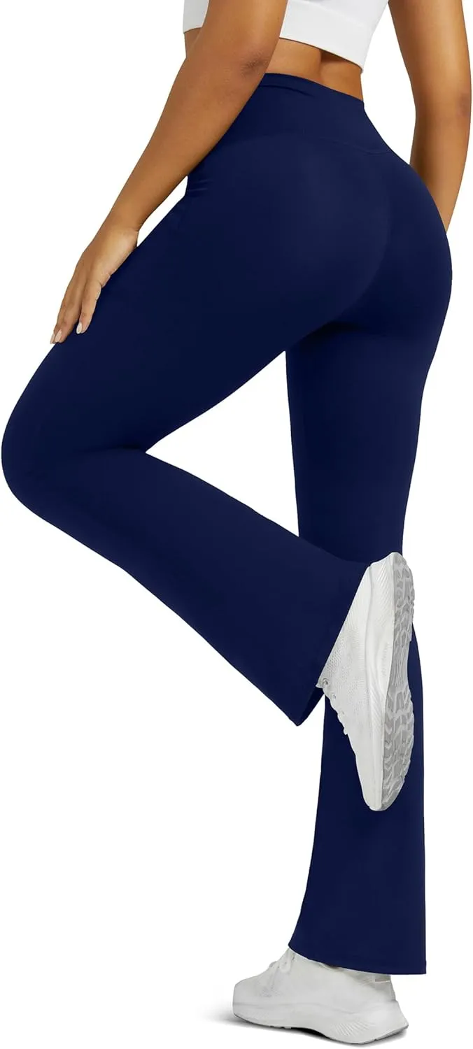 Flare Leggings for Women Yoga Pants with Pockets High Waisted Crossover Flare Leggings Bootcut Casual Yoga Pants