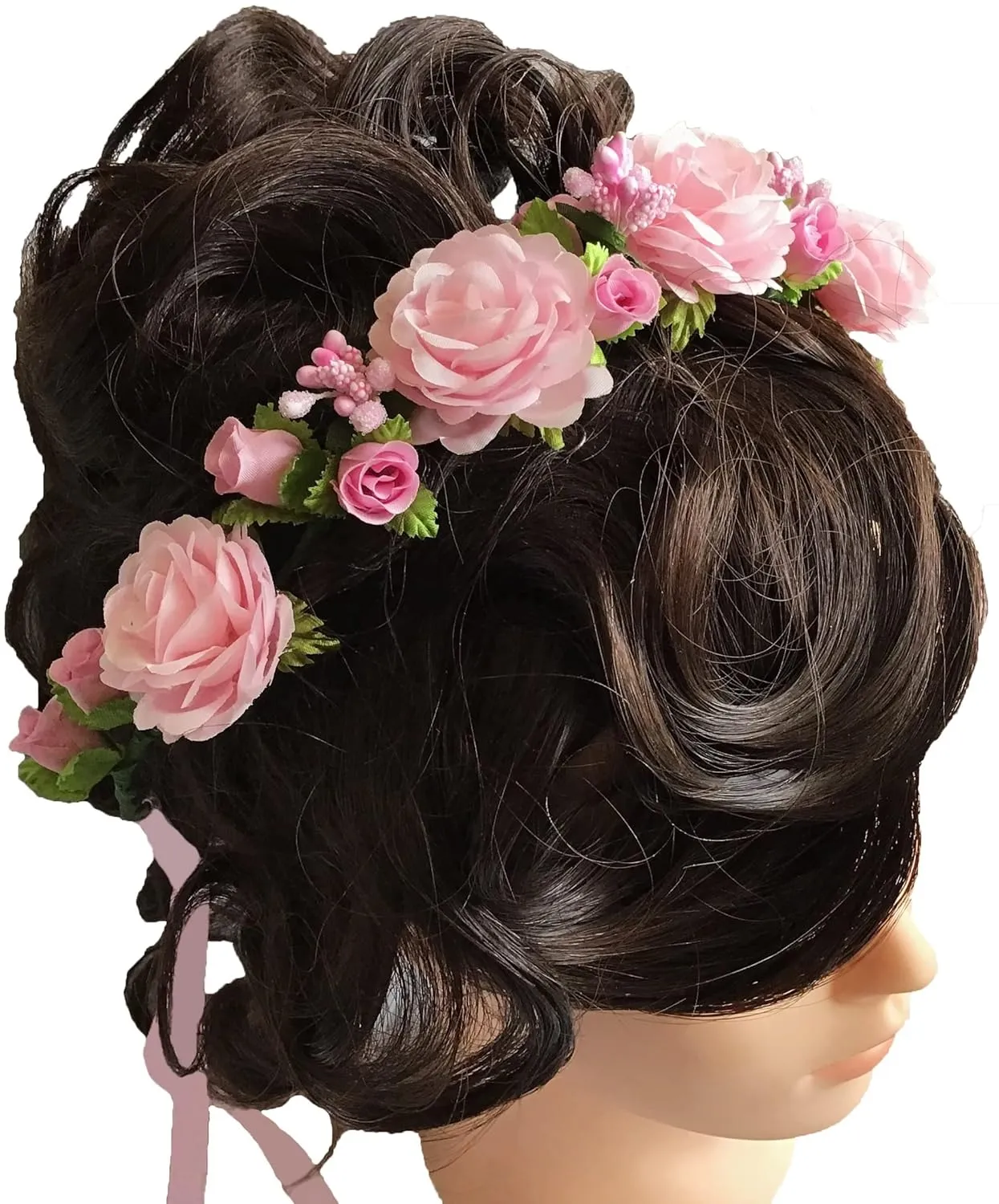 Flower Crown Girls Floral Headpiece - Artificial White Pink Roses Wedding - Bridal Boho Wreath Kids Toddler