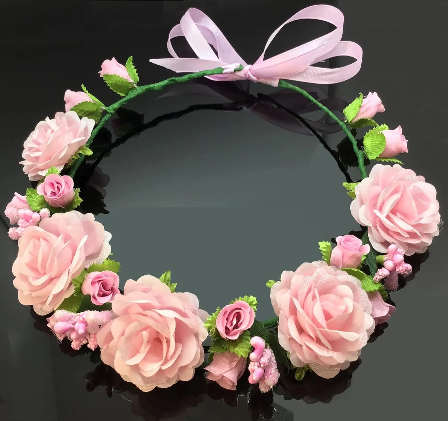 Flower Crown Girls Floral Headpiece - Artificial White Pink Roses Wedding - Bridal Boho Wreath Kids Toddler