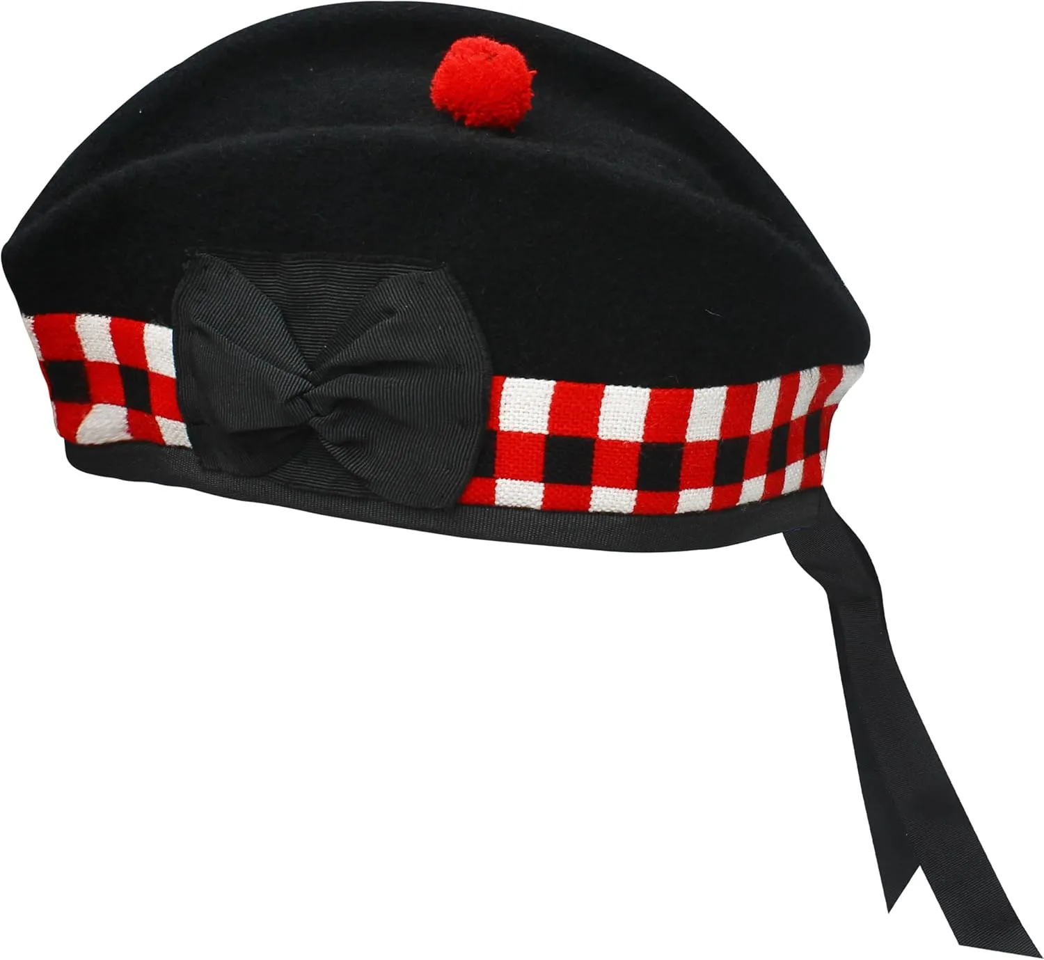 Glengarry Cap-Traditional Scottish Hat,100% Wool, Acrylic Wool Tartan,Kilts/Bagpipes Accessories,Polyester Cotton Ribbon