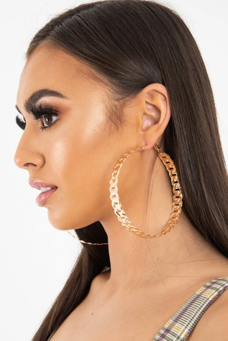 Gold Chain Large Chunky Hoop Earrings - Launa