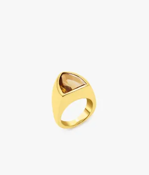 Half Cut Smoky Quartz Signet Ring